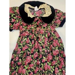 Vintage Thomas Girl Dress Size 5 Velvet Lace Collar Trim